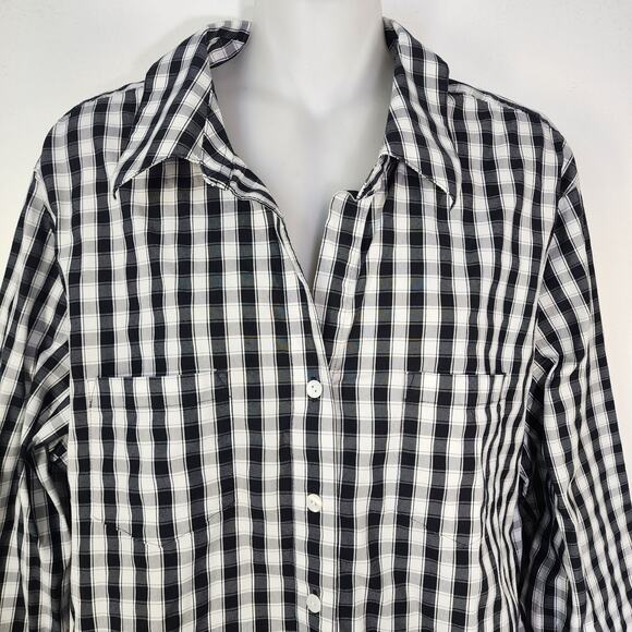 Foxcroft Shirt Shaped Fit Women 18W Button Black White Gingham 3/4 Sleeve Pocket - Picture 3 of 10